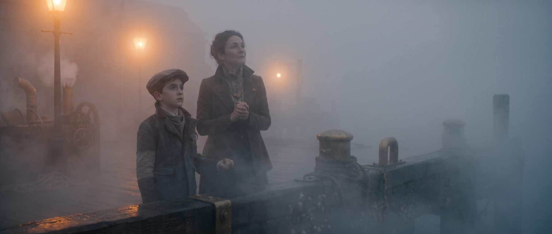 The same frame with heavy fog, figures half-seen.